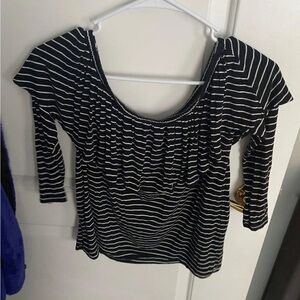 American Eagle Outfitters Black and White Striped Long Sleeve Top